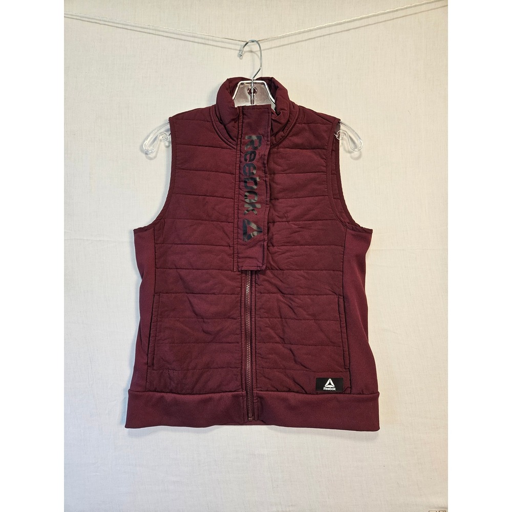 Reebok Womens Quilted Puffer Vest Burgundy Maroon Full Zip Mock Neck REW233OW01